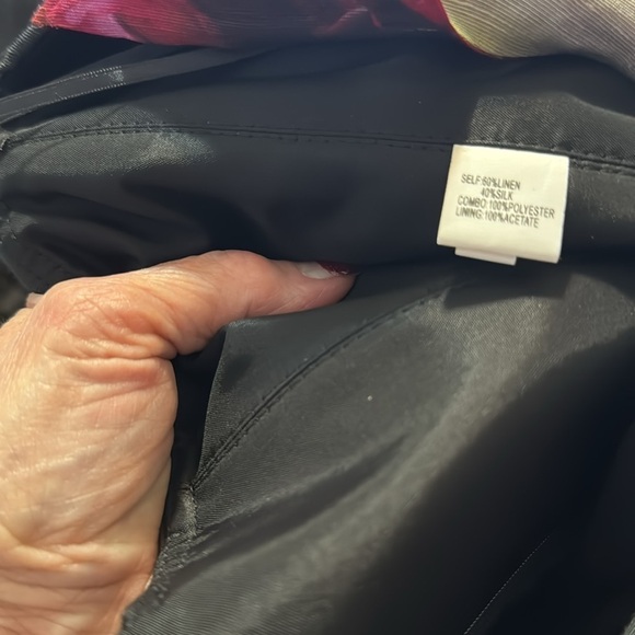 Kay Unger Floral Linen Silk Tie Neck Cocktail Dress - Picture 5 of 5